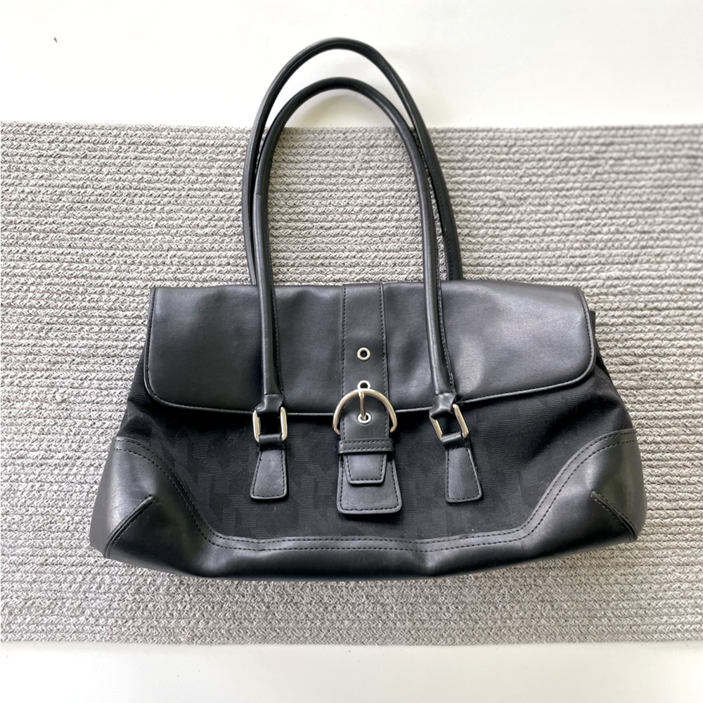 New York & Company Y2K Black Logo Silver Buckle Shoulder Bag Purse